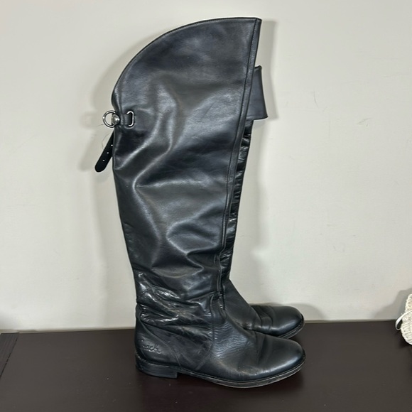 Coach Womens Cheyenne Leather Boots Sz 7 Black Riding Equestrian Over The Knee - Picture 2 of 11